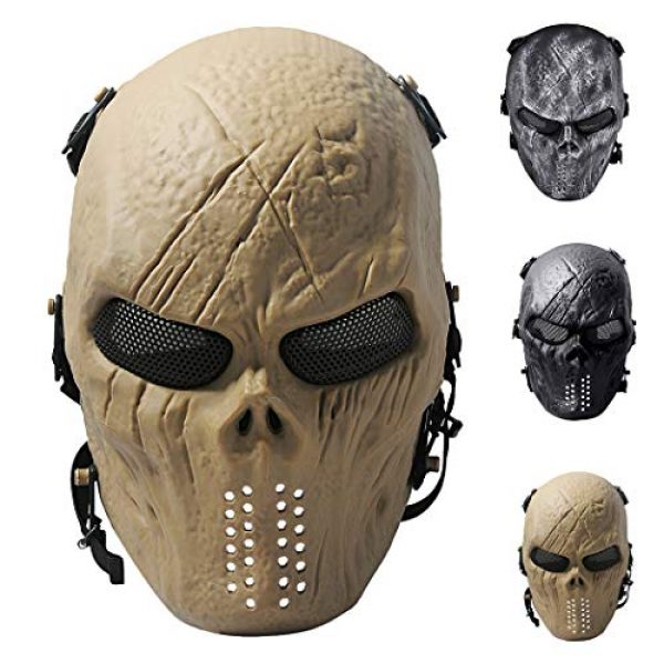 Outgeek  1 Outgeek Airsoft Mask Scary Skull Outdoor Full Face Mask Mesh Eye Protection Mask