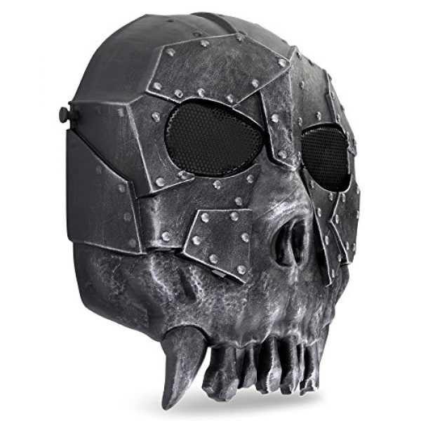Flexzion  2 Flexzion Tactical Airsoft Mask Paintball Game Full Face Protection Skull Skeleton Safety Guard in Silver for Outdoor Activity Party Movie Props Fit Most Adult Men Women