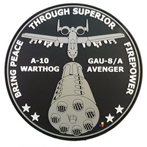 LEGEEON Airsoft Patch 1 LEGEEON Peace Through Superior Firepower A-10 Warthog GAU-8/A Avenger Morale PVC Rubber 3D Touch Fastener Patch