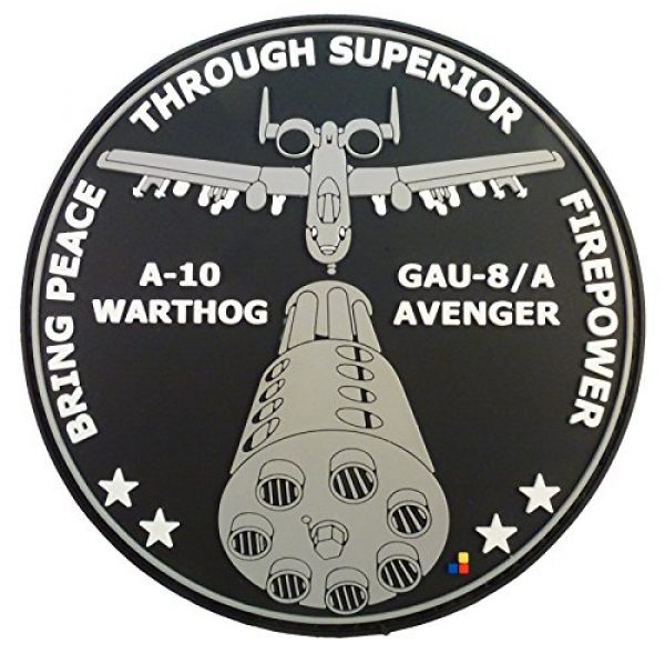 LEGEEON Airsoft Patch 1 LEGEEON Peace Through Superior Firepower A-10 Warthog GAU-8/A Avenger Morale PVC Rubber 3D Touch Fastener Patch