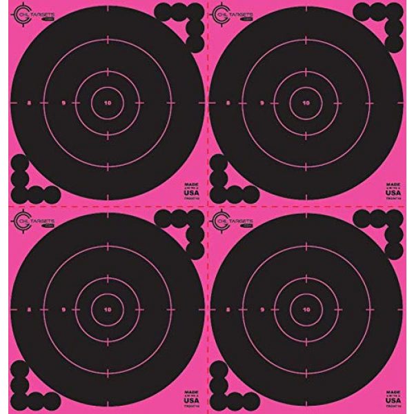 CHLTargets.com 2 Reactive Target, Adhesive Target, 6" Four Pink Bulls Eye Target - Pack Biggest Reactive/Splatter Effect Providing Visual Feedback & Easy Hit Identification, 13" H x 12.5" W