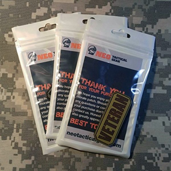NEO Tactical Gear Airsoft Patch 3 Veteran Hat Tag PVC Rubber Morale Patch by NEO Tactical Gear Morale Patch - Hook Backed (OD)