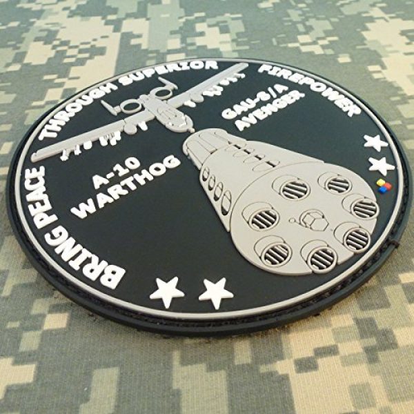LEGEEON Airsoft Patch 6 LEGEEON Peace Through Superior Firepower A-10 Warthog GAU-8/A Avenger Morale PVC Rubber 3D Touch Fastener Patch