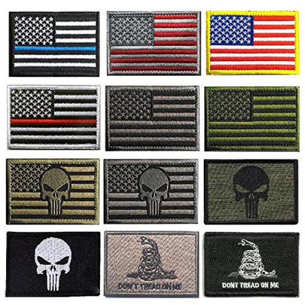 KISEER Airsoft Patch 1 KISEER 12 Pieces US Flag Patch American Flag Punisher Velcro Patches Badges, Don't Tread On Me Fully Embroidered Tactical Military Morale Patches Set