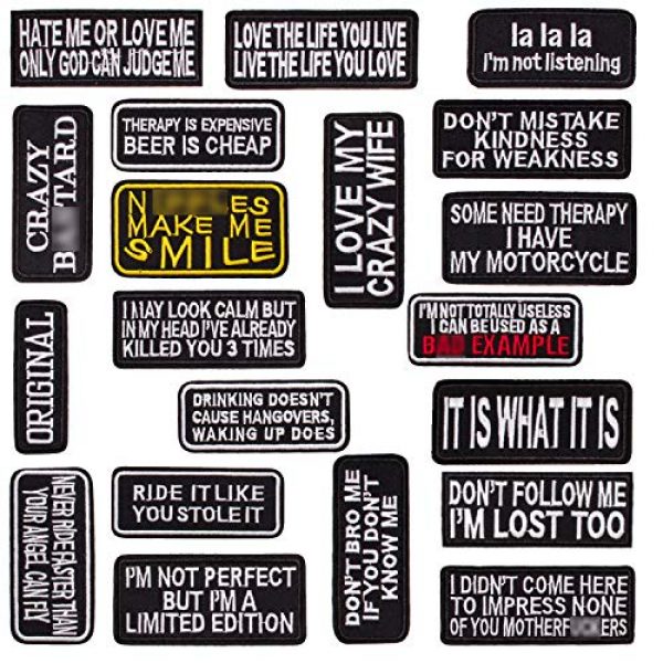 U-Sky Airsoft Patch 1 U-Sky 20pcs Assorted Iron on Word Patches for Motorcycle Biker Vest Different Embroidered Iron-on Slogan Letter Patch for Backpacks Sew on Appliques for Jean Jackets Bicycle Bags Caps Clothing