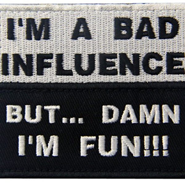 EmbTao Airsoft Patch 2 I'm A Bad Influence But Damn I'm Fun Tactical Military Funny Applique Fastener Hook & Loop Patch