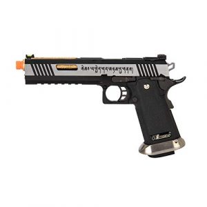 Lancer Tactical Airsoft Pistol 1 Lancer Tactical WE-Tech Hi-Capa 6" IREX Full Auto Competition GBB Airsoft Pistol Black Silver Gold with Markings