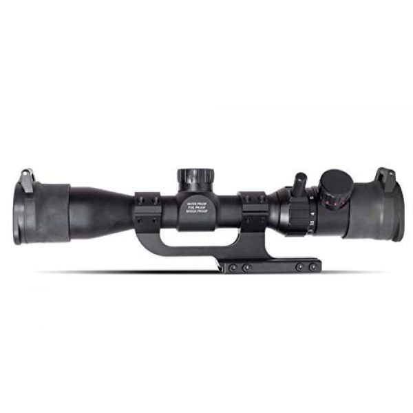 Monstrum Rifle Scope 3 Monstrum 3-9x32 AO Rifle Scope with Illuminated Range Finder Reticle and Parallax Adjustment | ZR250 H-Series Offset Scope Mount | Monstrum Flip Up Lens Cover Set | Bundle