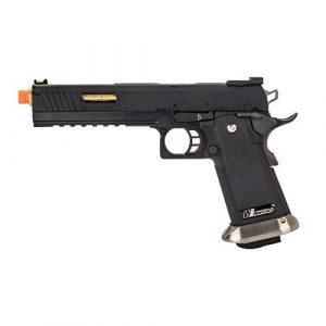 Lancer Tactical Airsoft Pistol 1 Lancer Tactical WE-Tech Hi-Capa 6" IREX Competition Full Auto Gas Blowback Airsoft Pistol Black Gold Barrel