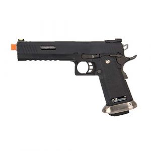 Lancer Tactical Airsoft Pistol 1 Lancer Tactical WE-Tech Hi-Capa 6" IREX Competition Full Auto Gas Blowback Airsoft Pistol Black Silver Barrel