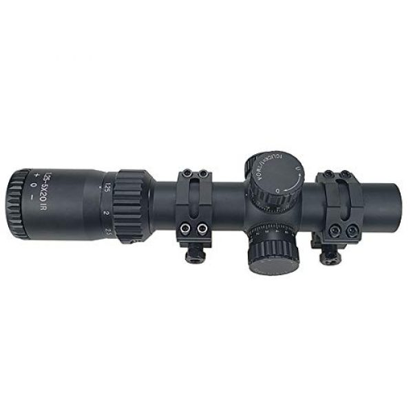Persei Rifle Scope 7 Persei 1.25-5x20 Rifle Scope with Red Illuminated Glass Reticle 30mm Tube and Medium Profile Scope Rings