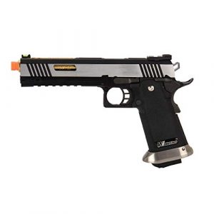 Lancer Tactical Airsoft Pistol 1 Lancer Tactical WE-Tech Hi-Capa 6" IREX Competition Full Auto Gas Blowback Airsoft Pistol Black Silver Gold Barrel