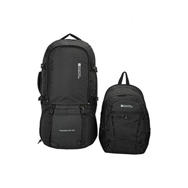 Mountain Warehouse Tactical Backpack 7 Mountain Warehouse Traveller 60 + 20L Travel Backpack - for Camping, Outdoor Rucksack with Detachable Daypack Black Women's Fit