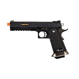 Lancer Tactical Airsoft Pistol 1 Lancer Tactical WE-Tech Hi-Capa 6" IREX Full Auto Competition Airsoft Pistol Black Gold Barrel with Markings