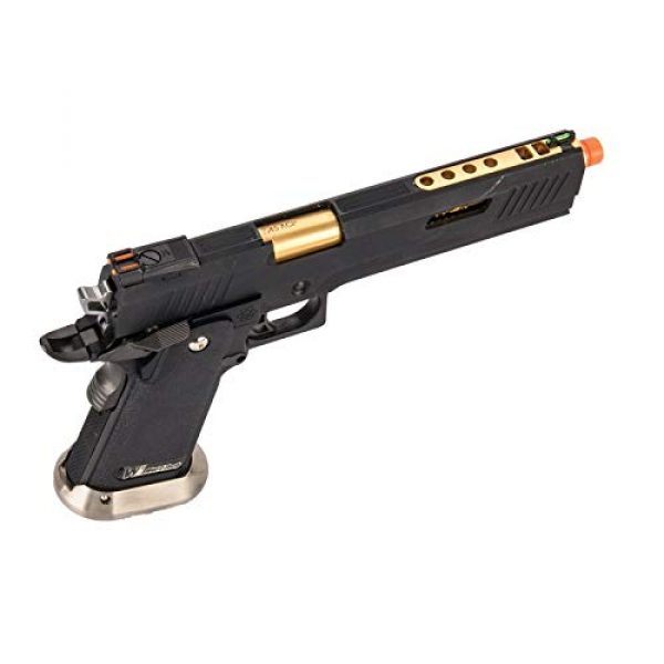 Lancer Tactical Airsoft Pistol 3 Lancer Tactical WE-Tech Hi-Capa 6" IREX Competition Full Auto Gas Blowback Airsoft Pistol Black Gold Barrel