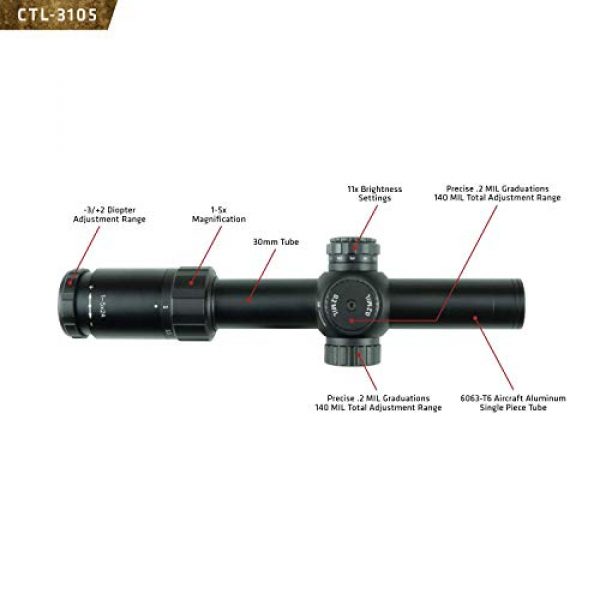 Crimson Trace Rifle Scope 3 Crimson Trace CTL-3105 1-5x24mm 3 Series Short-Range Tactical Riflescope with FFP, Illuminated MIL Reticle and Zero Reset for Shooting, Competition and Range