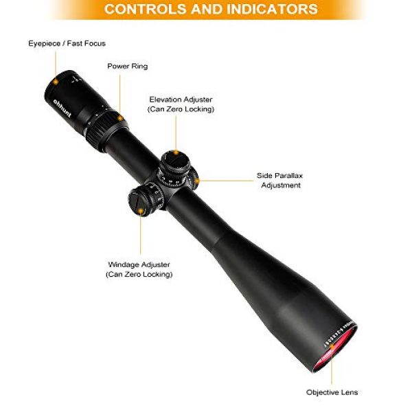 ohhunt Rifle Scope 3 ohhunt Guardian 6-24X50 SF Rifle Scope Side Parallax 1/2 Half Mill Dot Glass Etching Reticle Tube Diameter 30mm Turret Lock Reset Scope with 20mm Picatinny Rail Ring