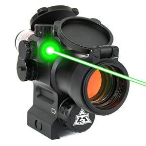 AT3 Tactical Rifle Scope 1 AT3 LEOS Red Dot Sight with Integrated Green Laser Sight - 2 MOA Red Dot Scope with Flip Up Lens Caps