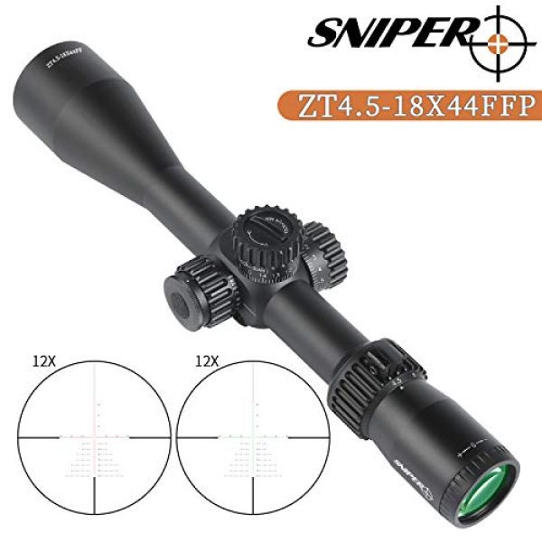 Sniper Rifle Scope 2 Sniper ZT 4.5-18X44 FFP Rifle Scope 30mm Tube Glass Etched Reticle Red Green Illuminated Includes Scope Rings