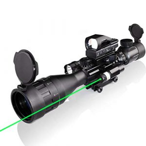 XOPin Rifle Scope 1 Hunting 4-16x50AO Rifle Scope Combo Dual Illuminated with Green Laser Sight 4 Holographic Reticle Red Dot for Rail Mount