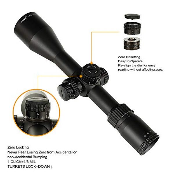 ohhunt Rifle Scope 3 ohhunt LR 2-16x50 SFIR Hunting Rifle Scope 30mm Tube Red Illumination Mil Dot Glass Etched Reticle with Mount 1/8 MOA Side Parallax Turrets Lock Reset
