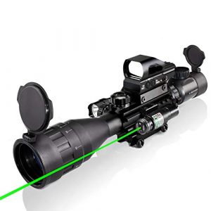 XOPin Rifle Scope 1 4-16x50AO Rifle Scope Combo Dual Illuminated with Green Laser sight 4 Holographic Reticle Red/Green Dot for Weaver/Rail Mount