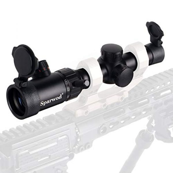 Sparwod Rifle Scope 7 Sparwod 1-4X20mm Rifle Scope,Mid-Range Red/Green Crosshair Shockproof Riflescope with Flip Up Lens Covers and High Profile Scope Rings