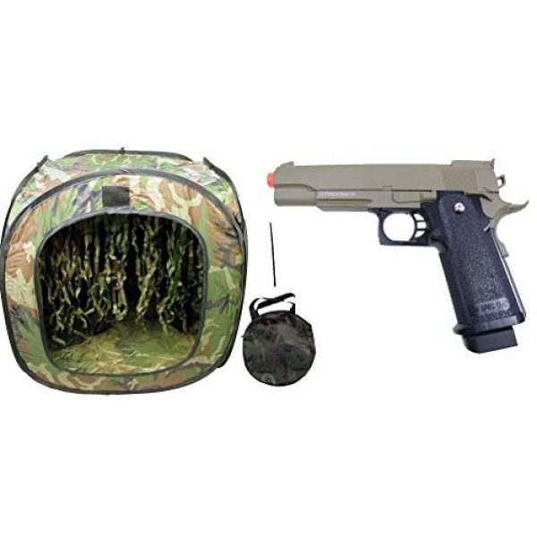 GE / JG Airsoft Pistol 1 GE / JG Hi-Capa Metal Slide Spring Powered Airsoft Pistol with Portable Airsoft BB Trap Target Tent Package (Tan)