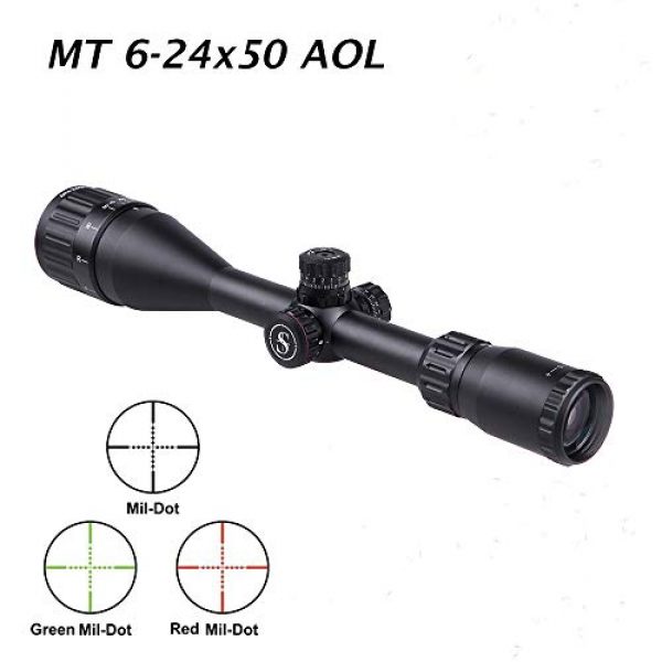 Sniper Rifle Scope 7 Sniper MT 6-24X50 AOL Hunting Rifle Scope Red, Green Illuminated Mil Dot Reticle/Fully Multi-Coated Lens/Wind and Elevation Adjust/Front AO Adjust for fine Tuning/3" Sunshade