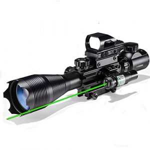 XOPin Rifle Scope 1 Hunting Rifle Scope Combo C4-16x50EG Dual Illuminated with Green Laser sight and 4 Holographic Reticle Red/Green Dot for 22mm Weaver/Rail Mount (Green Laser)