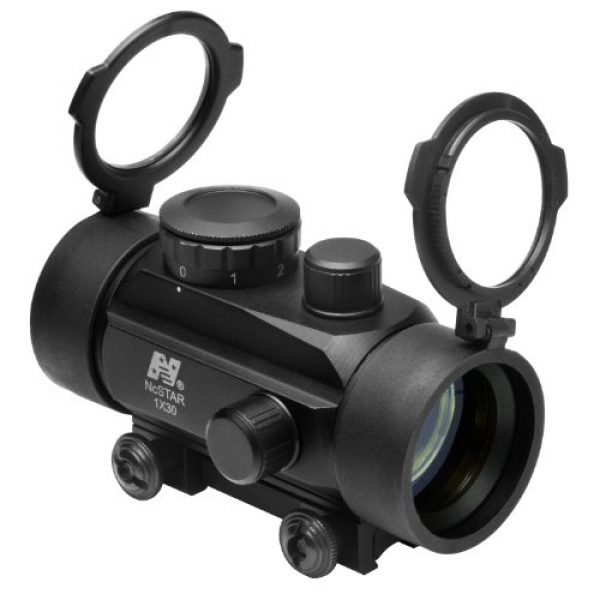 M1Surplus Rifle Scope 1 NcStar 1x30 Tactical Red Dot Scope Sight w/ Flip Up Lens - Black Color - Aluminum Material - Covers Fits 3/8" Dovetails