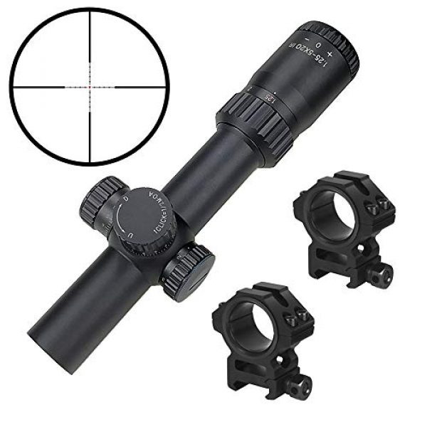 Persei Rifle Scope 2 Persei 1.25-5x20 Rifle Scope with Red Illuminated Glass Reticle 30mm Tube and Medium Profile Scope Rings
