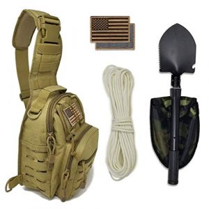 Gearrific Tactical Backpack 1 Tactical Sling Bag + Camping Shovel + G.I.D. Paracord + Flag Patch Combo - Military Day Pack, Small Backpack, Fishing, Hiking, Hunting