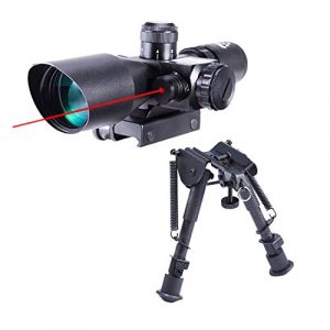 Pinty Rifle Scope 1 Pinty 2.5-10x40 Red Green Illuminated Mil-dot Tactical Rifle Scope with Red Laser Combo & Carbon Fiber Rifle Bipod with 6 inch to 9 inch Adjustable Legs & Picatinny Adapter