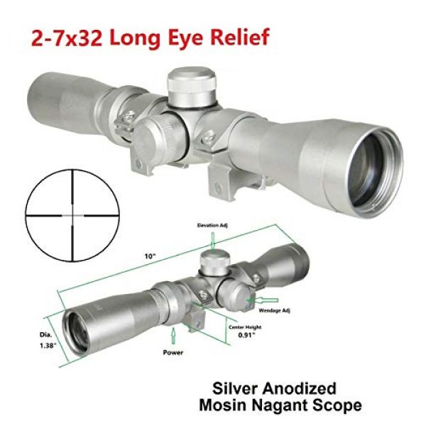 DB TAC INC Rifle Scope 5 DB TAC INC Silver Color 2-7x32 Long Eye Relief Scout Scope