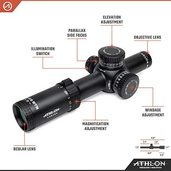 Athlon Optics Rifle Scope 2 Athlon Optics Helos BTR 1-4.5x24 Riflescope - ATSR3 FFP IR MOA, Black