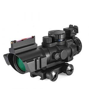 wuzj Rifle Scope 1 Rifle Scope 4x32 Red/Green/Blue Triple Illuminated Rapid Range Reticle Scope with Top Fiber Optic Sight and Weaver Slots