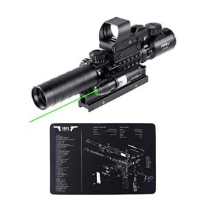 Pinty Rifle Scope 1 Pinty Rifle Scope 3-9x32 Rangefinder Illuminated Reflex Sight Green Dot Laser Sight & 17"x11" Handgun Cleaning Mat Detailed Pistol Diagram