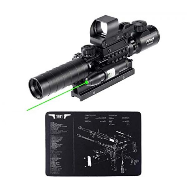 Pinty Rifle Scope 1 Pinty Rifle Scope 3-9x32 Rangefinder Illuminated Reflex Sight Green Dot Laser Sight & 17"x11" Handgun Cleaning Mat Detailed Pistol Diagram