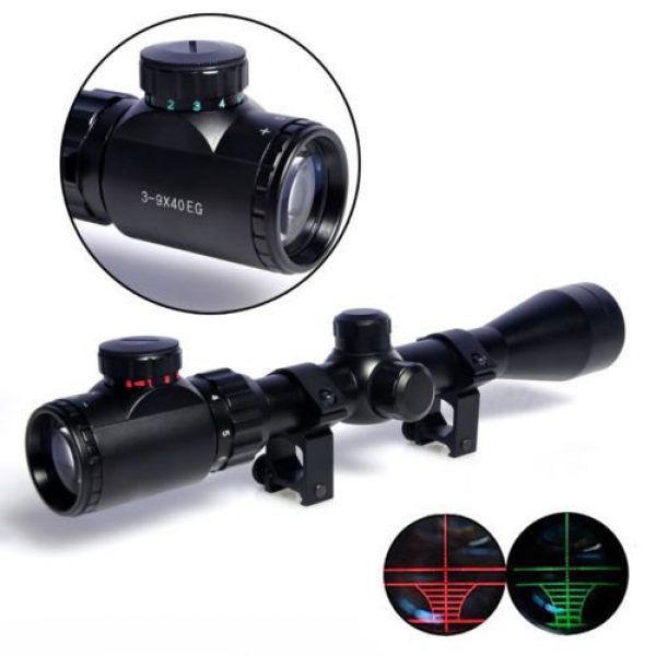 Gazelle Trading Rifle Scope 3 Aukmont 3-9X40 Red & Green Sniper Hunting Rifle Airgun Scope Telescopic Sight Illuminated 20mm Rail Mounts