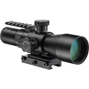 BARSKA Rifle Scope 1 BARSKA AC12468 Contour Rifle Scope 3-9x42 External Turrets Illuminated Mil-Dot Reticle with Rail & Base Mount, Black