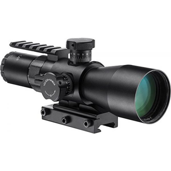 BARSKA Rifle Scope 1 BARSKA AC12468 Contour Rifle Scope 3-9x42 External Turrets Illuminated Mil-Dot Reticle with Rail & Base Mount, Black