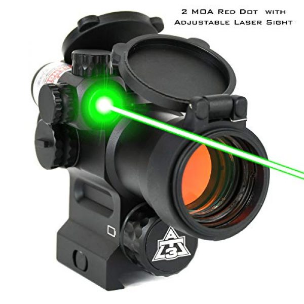 AT3 Tactical Rifle Scope 3 AT3 LEOS Red Dot Sight with Integrated Green Laser Sight - 2 MOA Red Dot Scope with Flip Up Lens Caps