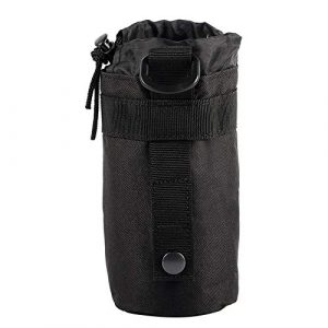 DONGKER Tactical Pouch 1 Tactical Water Bottle Pouch, Tactical Bottle Holder Hydration Carrier Mesh Bottom with Drawstring Tactical Holder Storage Bag for Outdoor Hiking , Cycling, Hunting (Black)