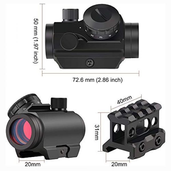 MUJING Rifle Scope 6 Red Dot Sight 1X25 Sights Reflex with 20mm Rail Mount & Increase Riser Rail