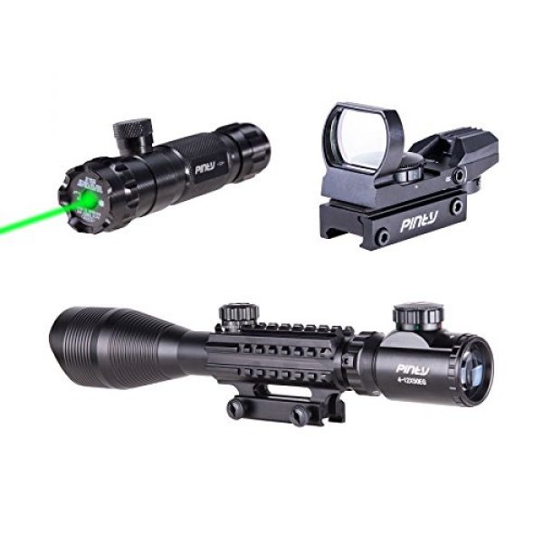 Pinty Rifle Scope 7 Pinty Rifle Scope 4-12x50 Rangefinder Illuminated Optics with 4 Reticle Red Green Reflex Sight, Green Dot Laser Sight