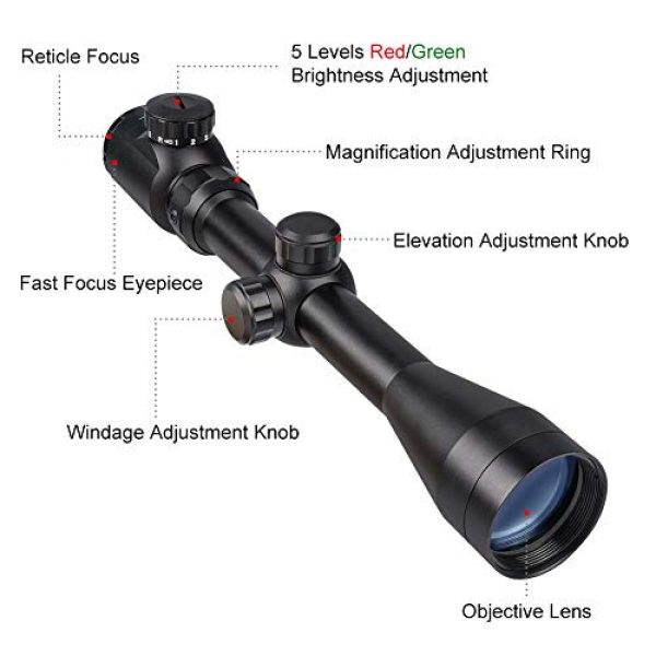 Feyachi Rifle Scope 2 Feyachi RFS-18 Tactical Rifle Scope 3-9x40 Rangefinder Red & Green Illuminated Reticle Optics Hunting Scope 1 Inch Tube