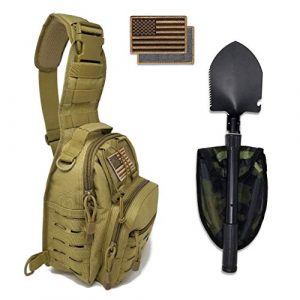 Gearrific Tactical Backpack 1 Tactical Sling Bag + Portable Camping Shovel + Flag Patch Combo - Military Day Pack, Small Backpack, Fishing, Hiking, Hunting