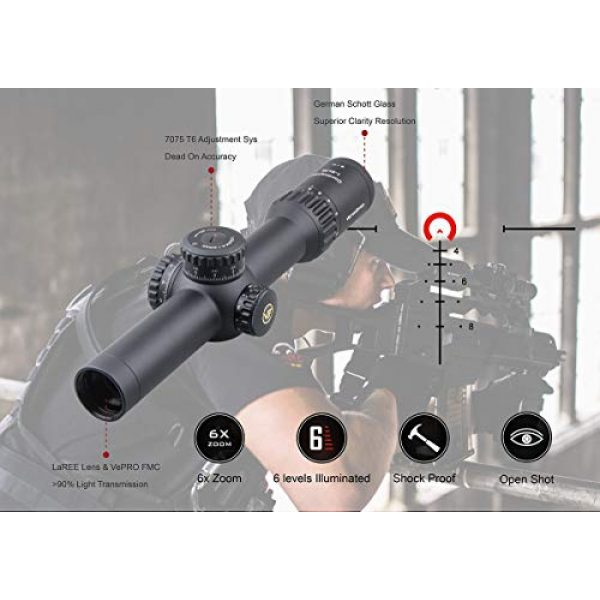Vector Optics Rifle Scope 4 Vector Optics Continental Riflescopes 1-6x28 First Focal Plane Tactical MIL Reticle Zero-Stop & Turret Lock 34mm Monotube Illumiated Rifle Scope FFP