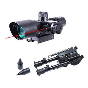 Pinty Rifle Scope 1 Pinty 2.5-10x40 Red Green Illuminated Mil-dot Tactical Rifle Scope with Red Laser Combo & Rifle Bipod with 7 inch to 9.5 inch Adjustable Legs & Spikes, Works w Picatinny Rails